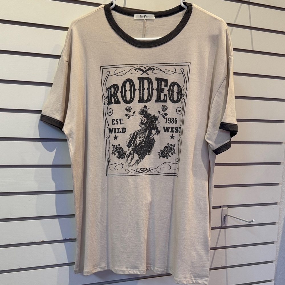 Tres Bien Beige Rodeo Graphic Tee M/L. Never Worn! New without Tags!